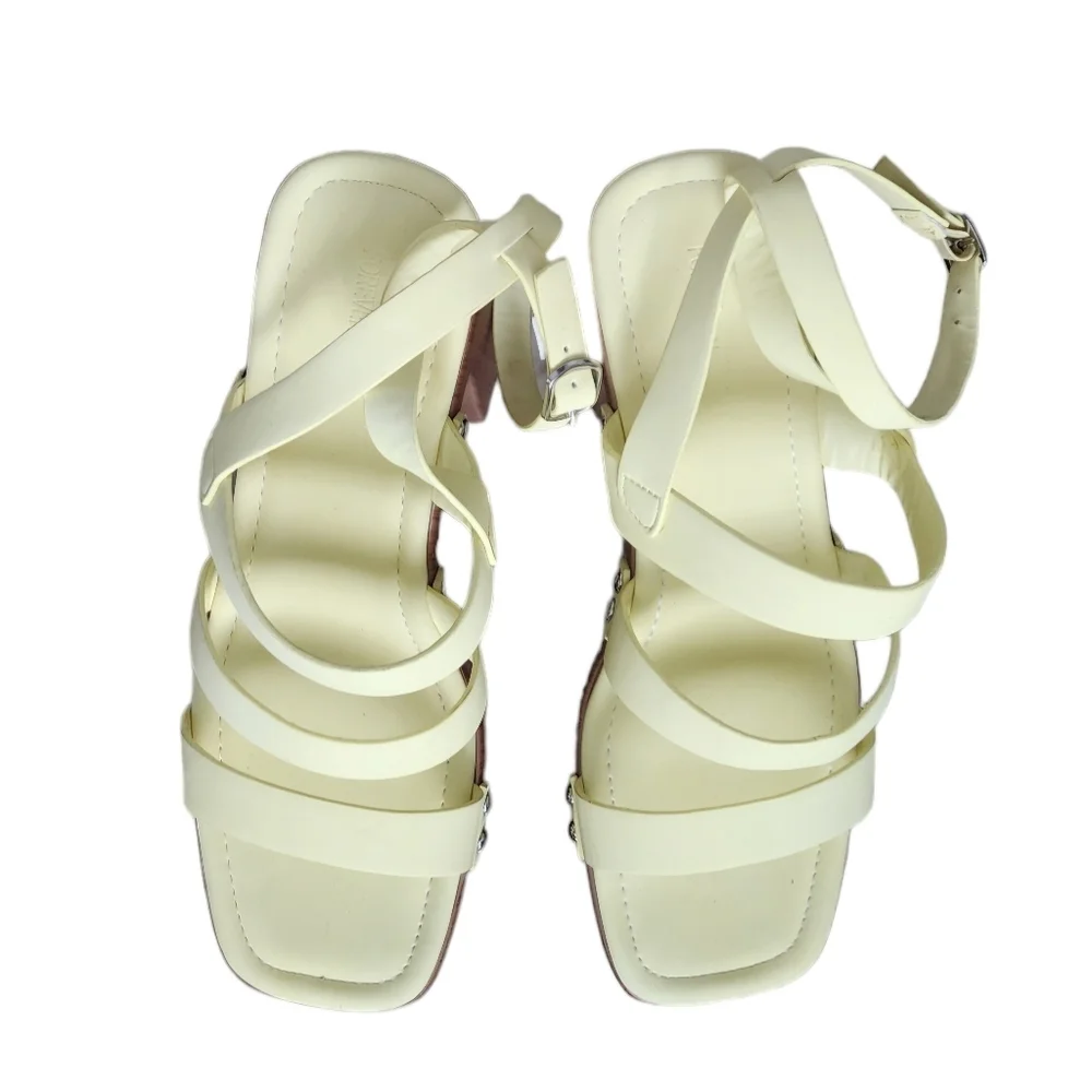 Forever 21 Strappy Block Heel Platform Sandals Size 9 Yellow Ankle Strap Light.